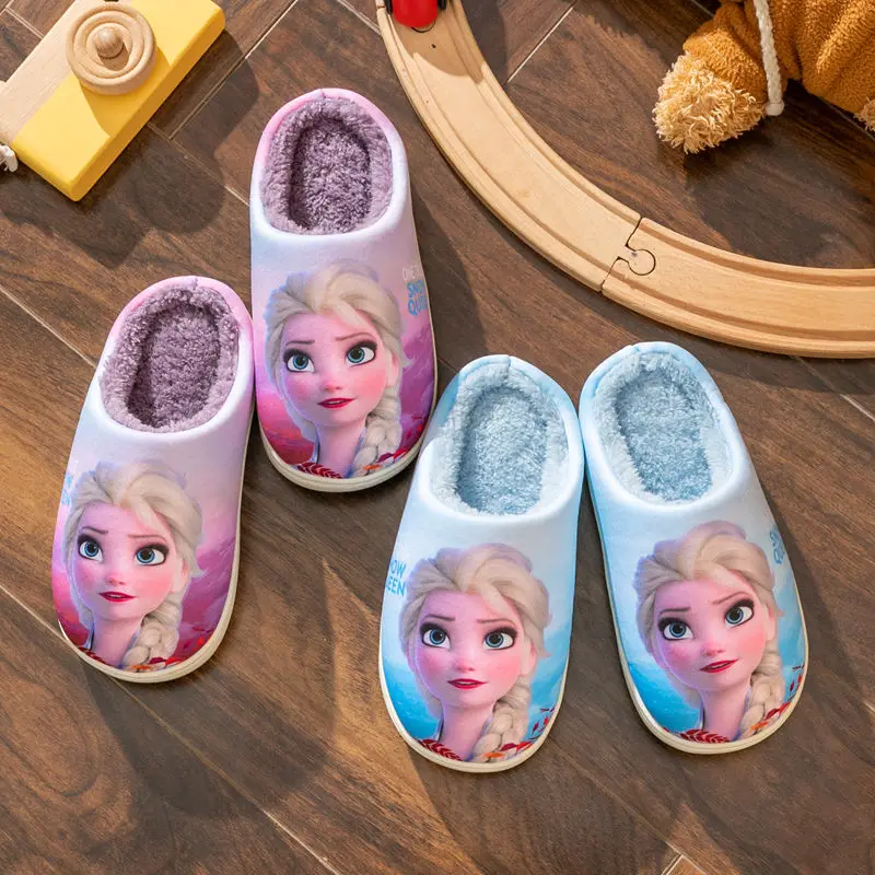 Disney jesień/zima kreskówka kapcie z bawełny dla dziewczynek elsa kryte kapcie miękkie podeszwa dla małych dziewczynek kreskówka anna kapcie