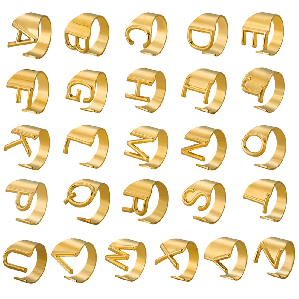 Punk Hohl A-Z Initialen Name Brief Ring Gold Farbe Edelstahl Einstellbare Party Alphabet Ringe für Frauen Männer Schmuck Geschenk