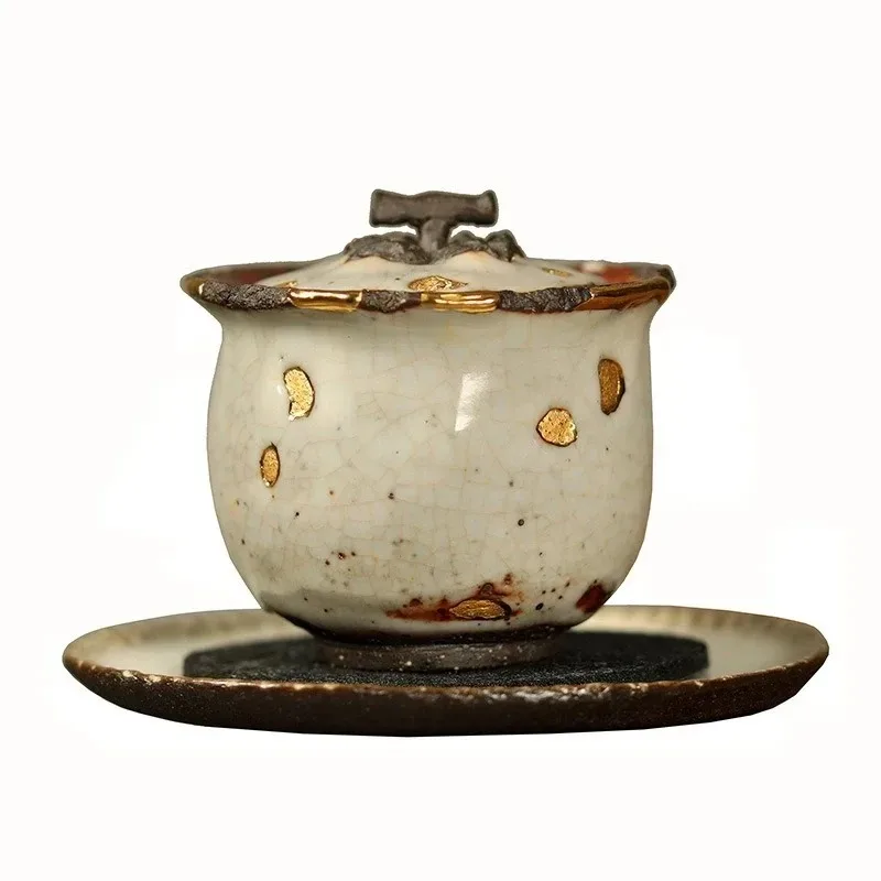 Firewood-fired Sancai Gai Bowl Shino-yaki Pure Handmade Ceramic Gai Cup Gaoyue Creative Persimmon Pedicle Tea Bowl Teacup