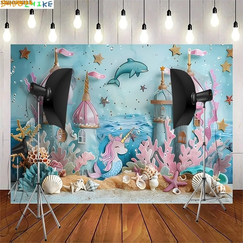 

Beach Shells Sailboat Sea Happy Birthday Photography Background Lighthouse Holiday Baby Party Photo Studio Backdrops VX-02