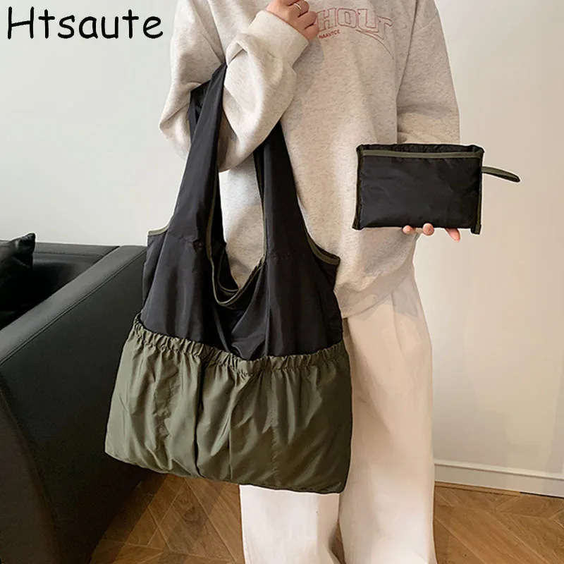 Portable Large Capacity Folding Storage Bag Reusable Shopping Bag Women's Shoulder Grocery Bag Casual Eco-friendly Handbag