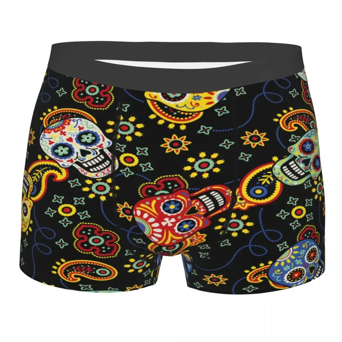 Men's Panties Underpants Boxers Underwear Cute Day of The Dead Skulls with Bandana Paisley Sexy Male Shorts