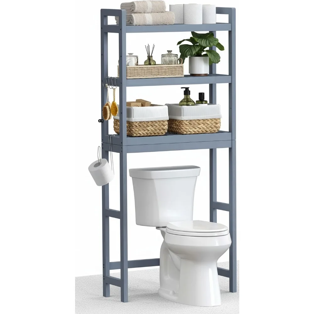 

3-Tier Over Toilet Storage Shelf with Adjustable Height, Space-Saving Bathroom Organizer for Small Spaces, Gray