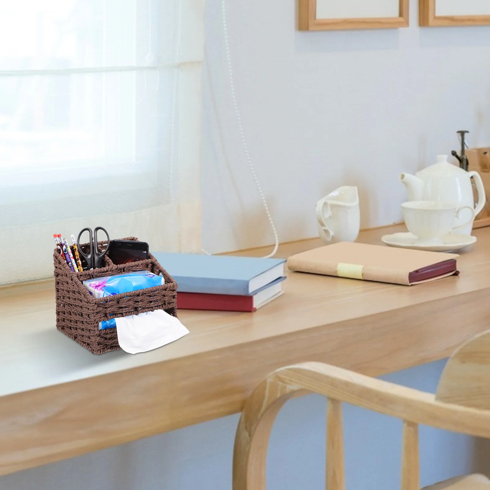 

1Pcs Straw Tissue Box Holder Premium Desktop Storage Organizer Multi-Functional Tissue Container Living Room Paper Towel Box