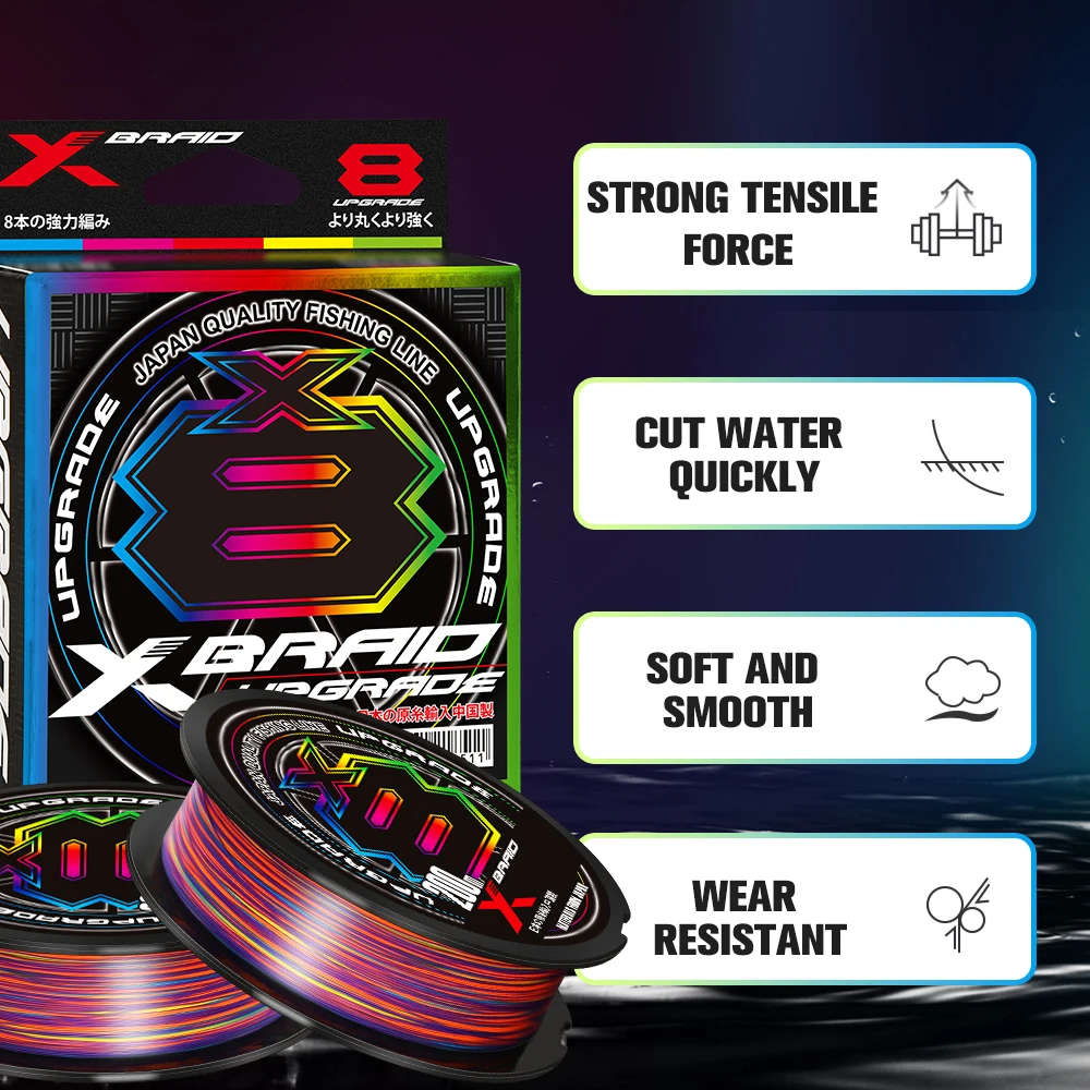 NEW Japan Original Xbraid Upgrade X8 Never Fade Multicolor Multifilament Line Fishing 1000M/500M/300M for Carp Bass Fishing Line