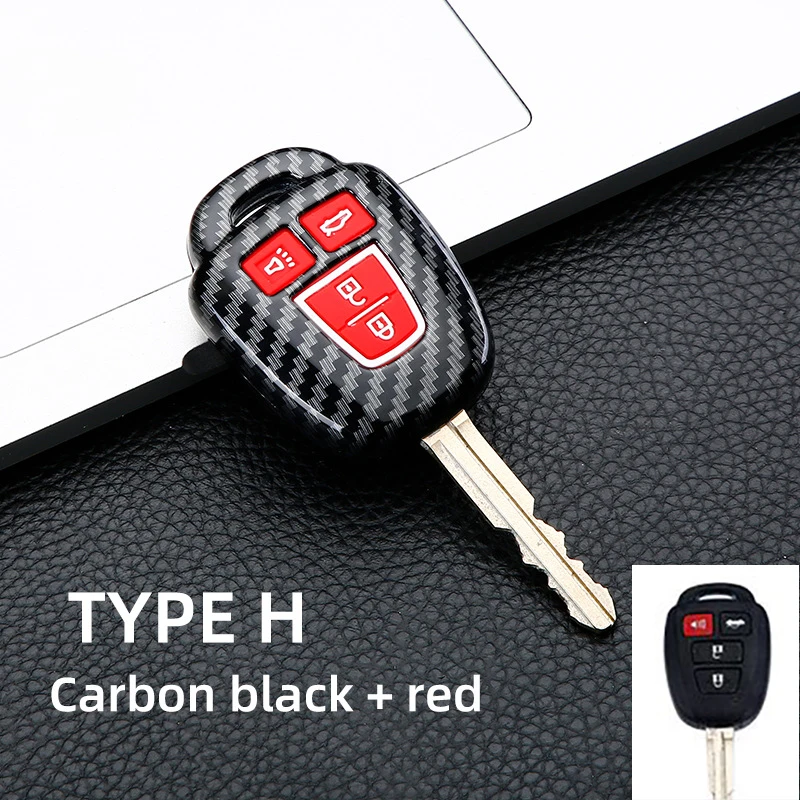 ABS Carbon Car Key Case Cover Fob Shell Cover Holder For Toyota Aqua Ractis Vitz RAV4 HiAce Land Cruiser 2010-2019 Keychain