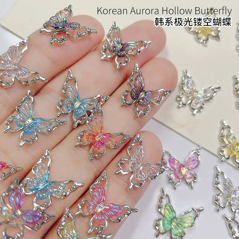 10 STKS Gemengde Kleuren Aurora Hollow 3D Nail Art Vlinder Bedels Accessoires Voor Manicure Decor Nagels Decoratie Ontwerpbenodigdheden