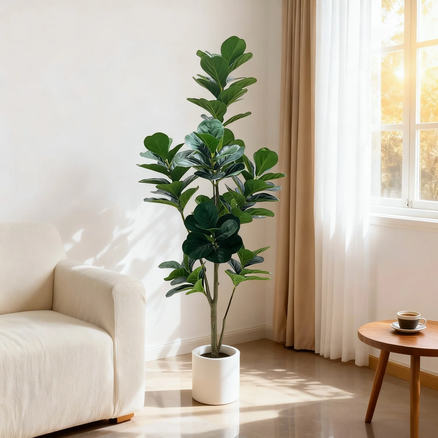 

Artificial Fiddle Leaf Fig Tree, Fake Plant with Realistic Leaves, Indoor Outdoor Faux Floor Plant Artificial Greenery