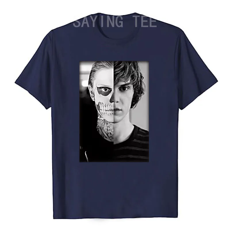Pepper Evan Peters Skull Ahs Roanoke Poster Herren Damen T-Shirts Y2k Tate Langdon Skull Designer Lustiges Streetwear Grafik-T-Shirt – Detail 14