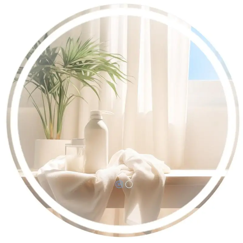 Miroir de salle de bain LED 60x60cm avec 3 lumières à intensité variable, fonction mémoire, miroir mural rond