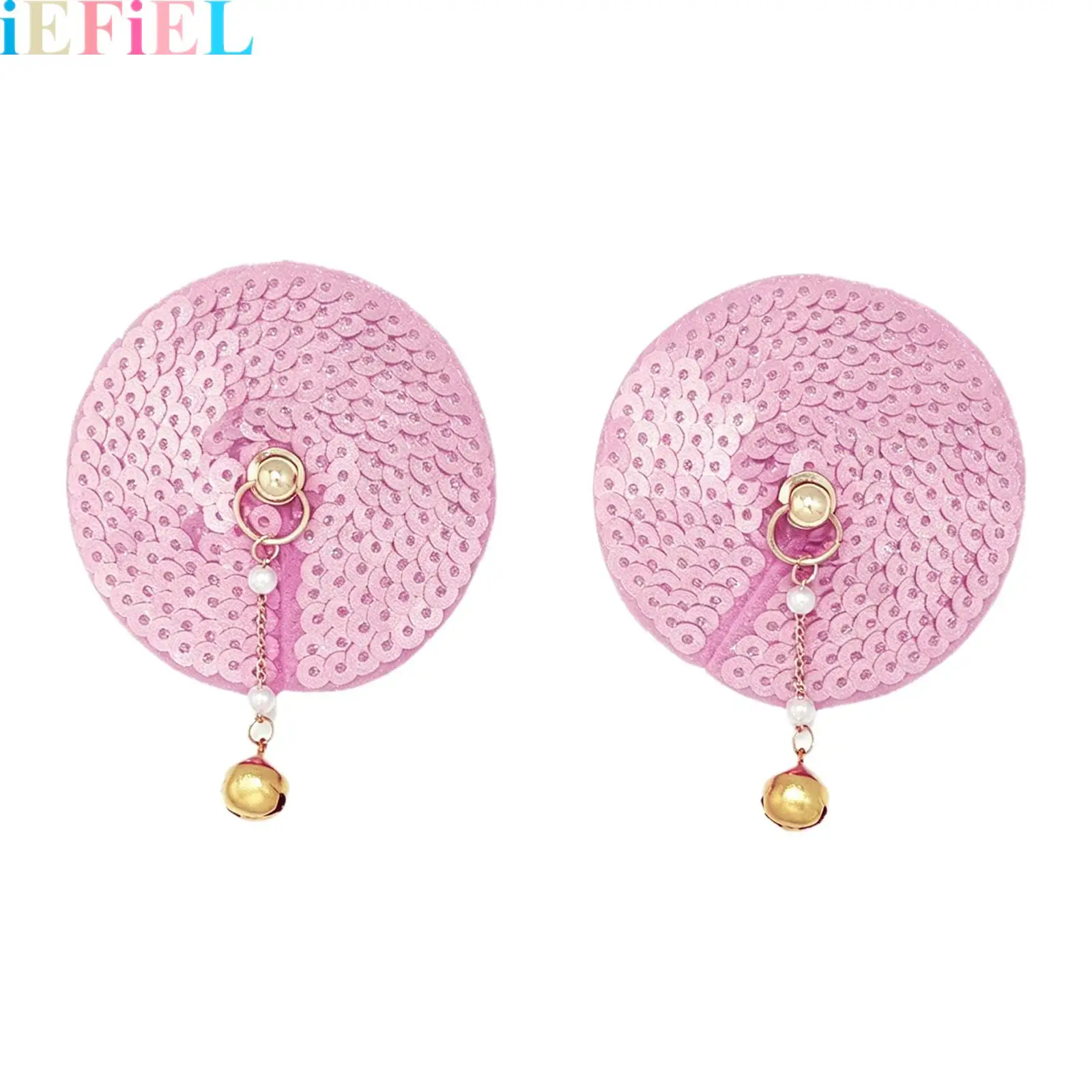 Women Sparkly Sequin Breast Pasties Sequins Bell Chain Nipple Stickers Accessories for Intimate Moments