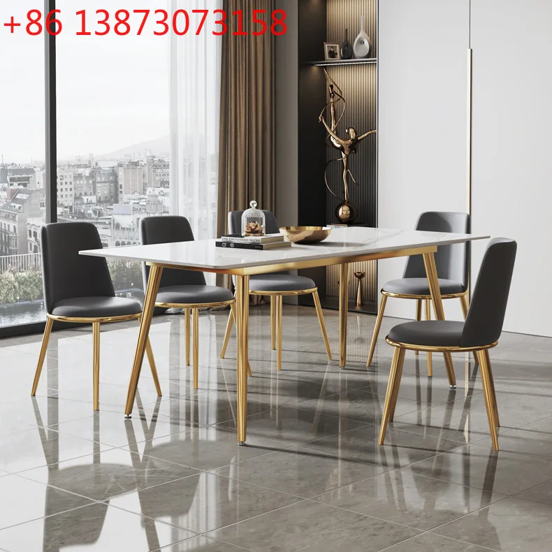 

Rock slab dining table small apartment light luxury modern simple bright rock slab dining table chair combination