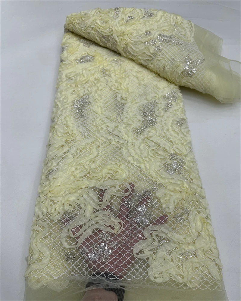 

African Sequins Lace Fabric High-Quality Beaded Embroidery for Wedding Sewing Elegant Luxury Home Decor