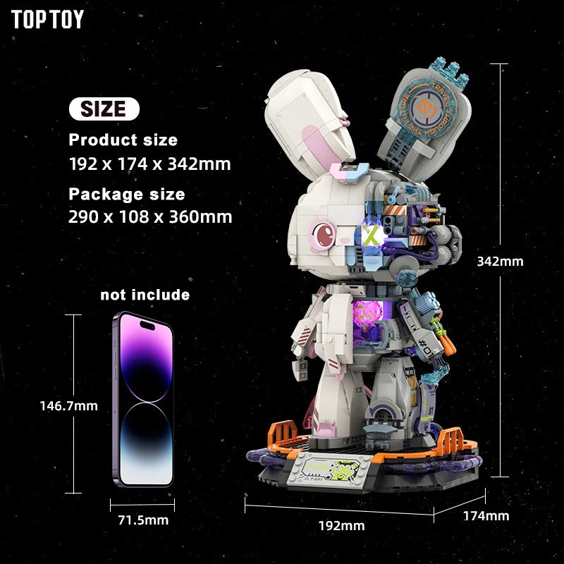 Original 1000PCS 3D Half-Body Mechanical Rabbit Robot Model Building Blocks Ideas Series Assemble Blocks Collection Toy For Kids