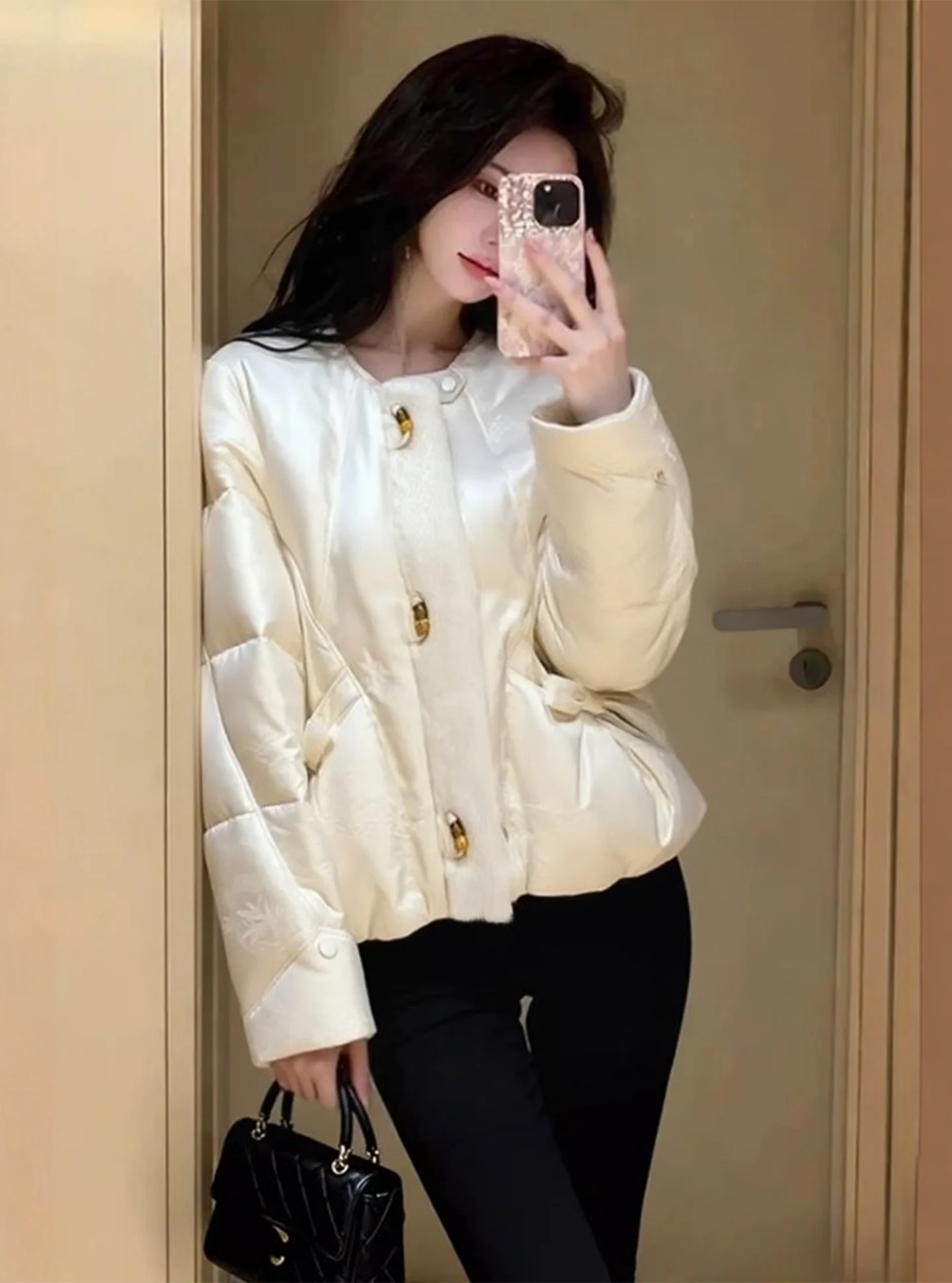 

Sli ort Puffer Jaet Women's Faionable Winter Coat Puffball Ivory Thi Outerwear Ele Sle Ci Casual