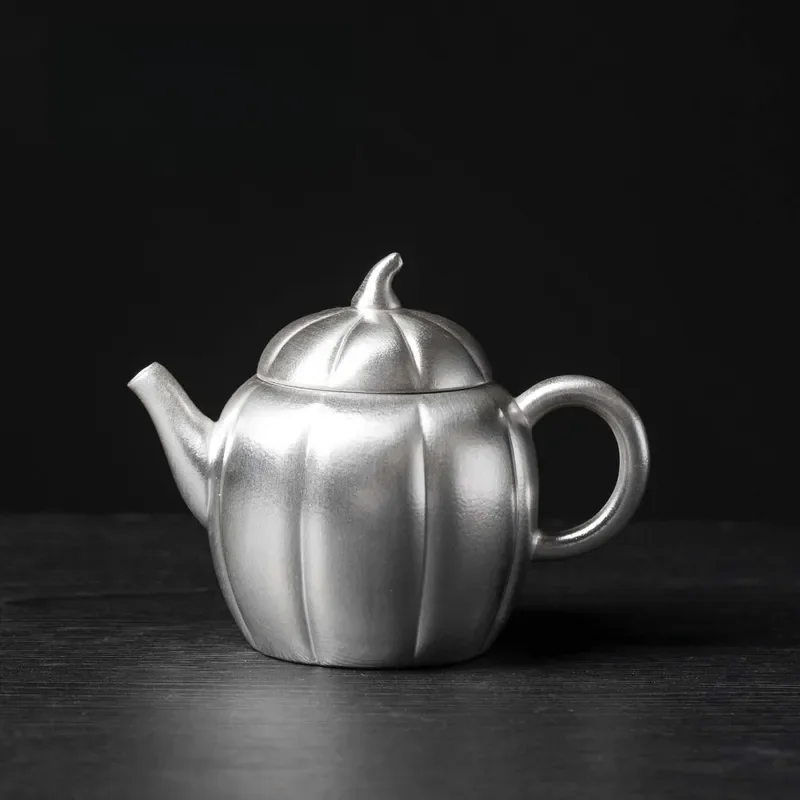 Handmade Silver Pumpkin Teapot Zen Style Kung Fu Tea Set Household Light Luxury Brewing Pot High End Ceramic Teaware Gift Zen
