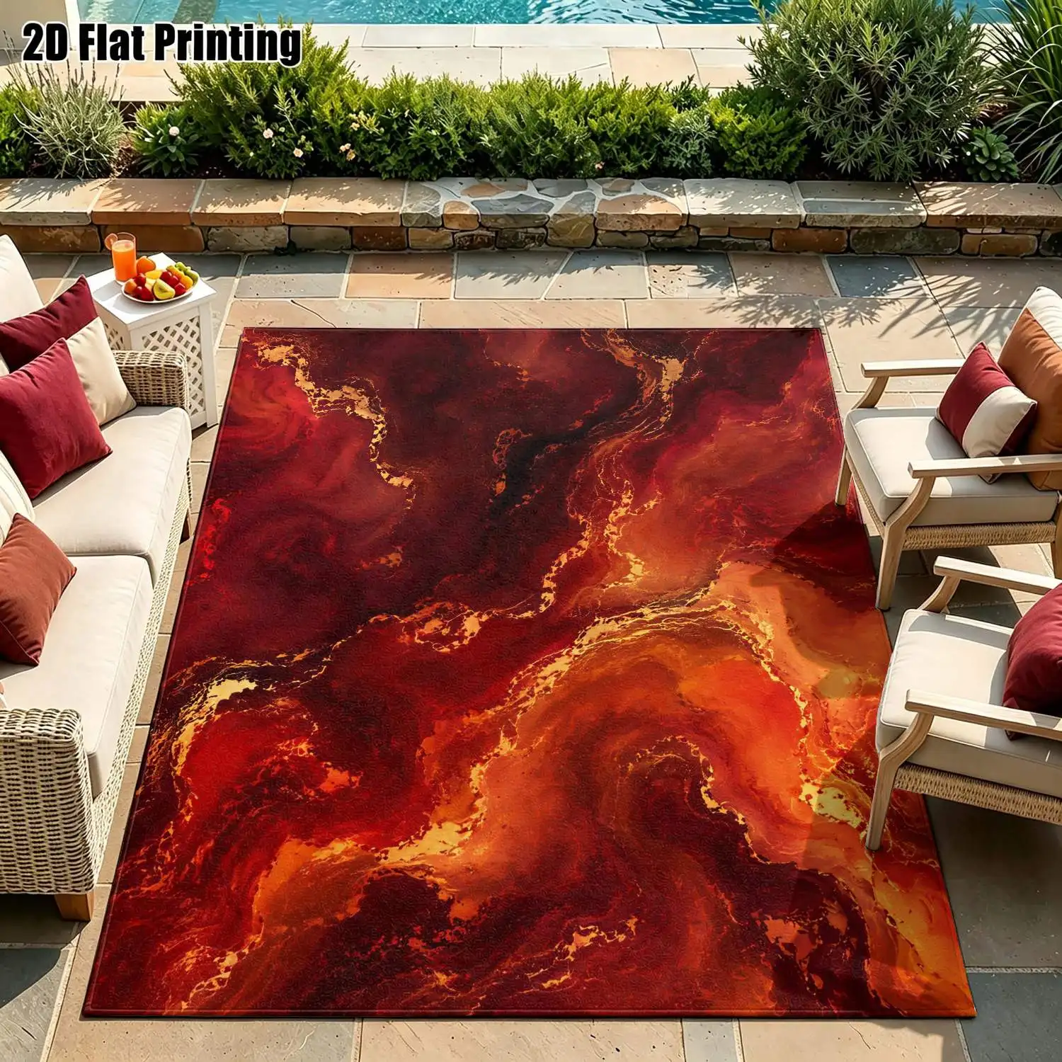 1Pc 2D Printed Carpet: Red & Gold Abstract Art Patterns, Modern Minimalist Instagram-Style Vintage Geometric Floor Mat, Machine Washable, Multi-Size Home Decor for Living Room, Bedroom, Dining Room, Entryway, Study