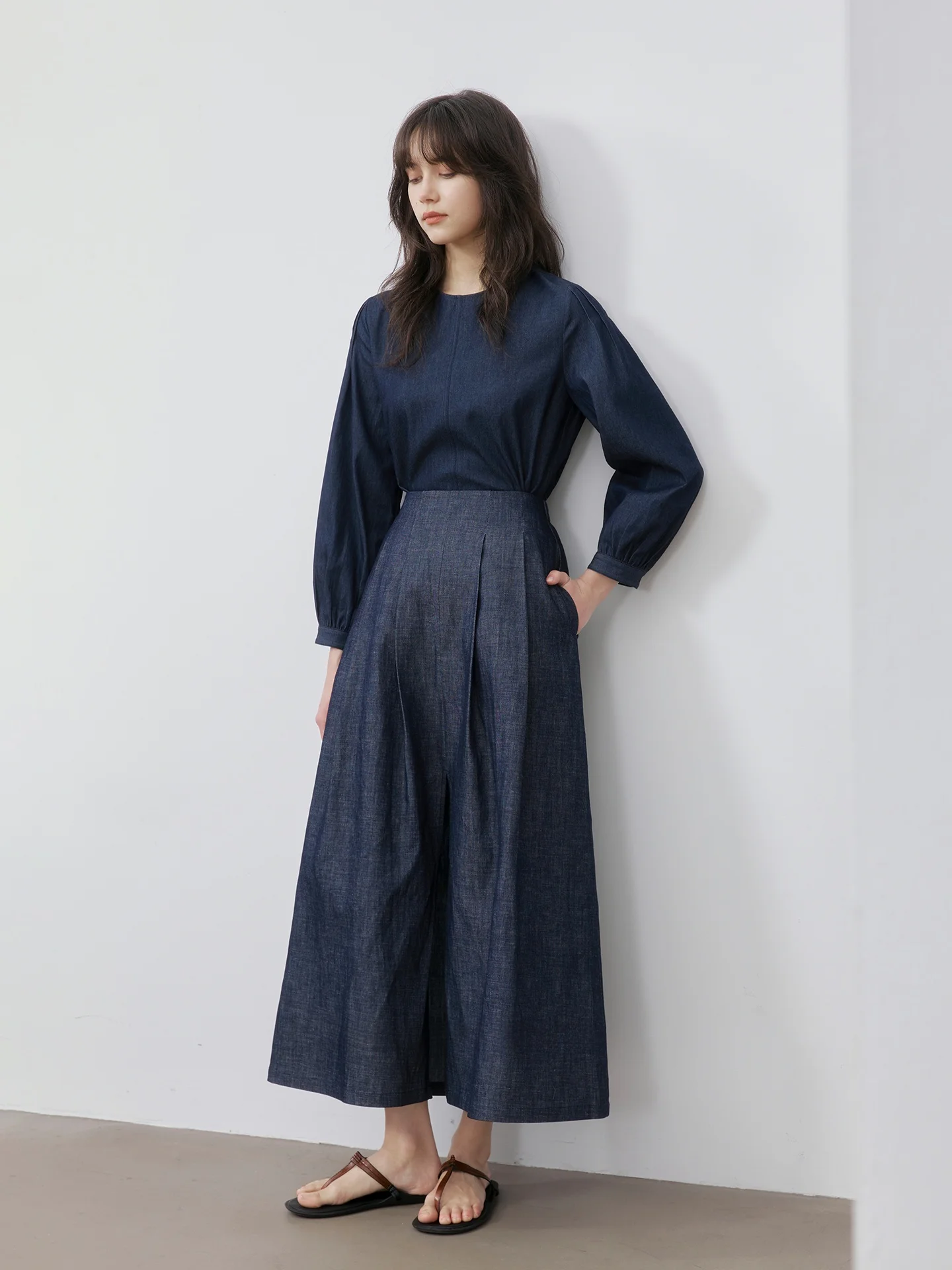 

High Quali Cotton Linen Blend Fabric Micro A-Line Slimming f Skirt Denim f Skirt Nomumad Women's High Waist Umb...