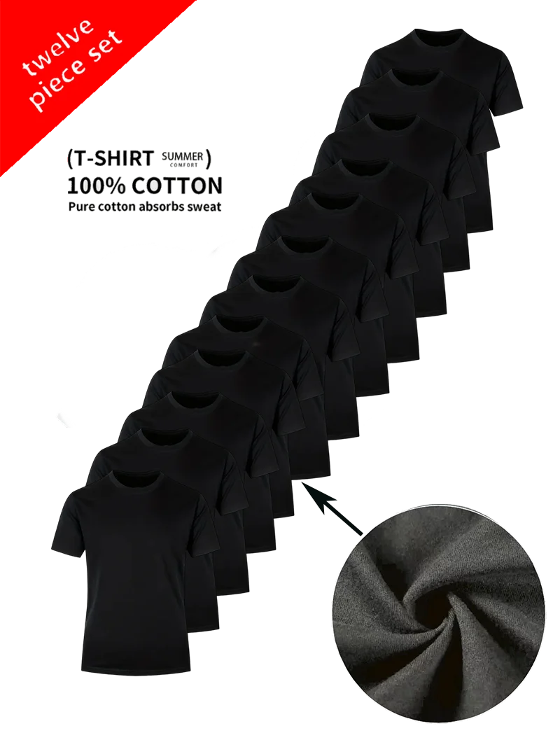 

Round Neck T-Shirt 12-Piece Black and White Ultra-Light Men's Quick-Dry Soft Comfortable Layering Sport Shirt Suitable for Fitne
