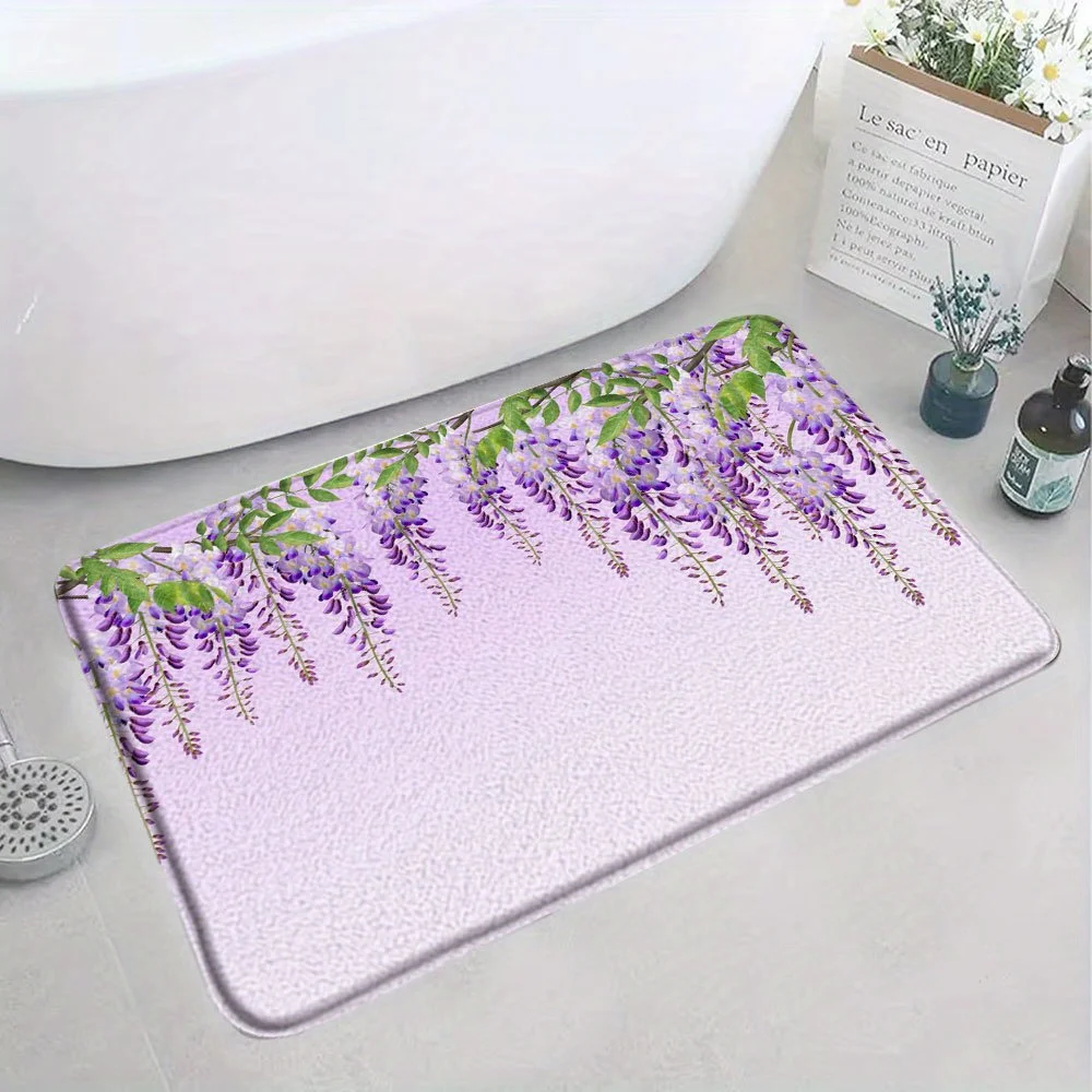 Wisteria Flower Doormat – Purple Blossoms with Green Leaves on Light Purple Background, 40x60cm Decorative Indoor Entry Mat