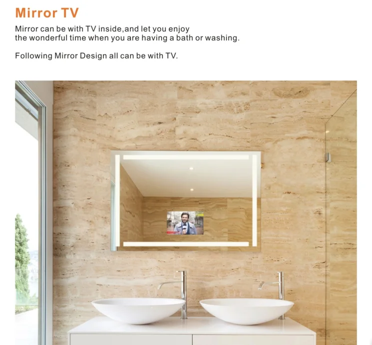 Wall Mounted Beauty Salon Light Up Vanity Smart TV Mirror With Defogger