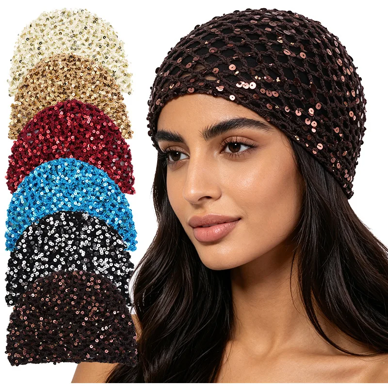 Nueva Redecilla de Ganchillo con Lentejuelas Brillantes, Gorro Elástico para el Cabello, Snood para Bailarinas, Redecilla para Peinados Diarios, Gorro para la Cabeza