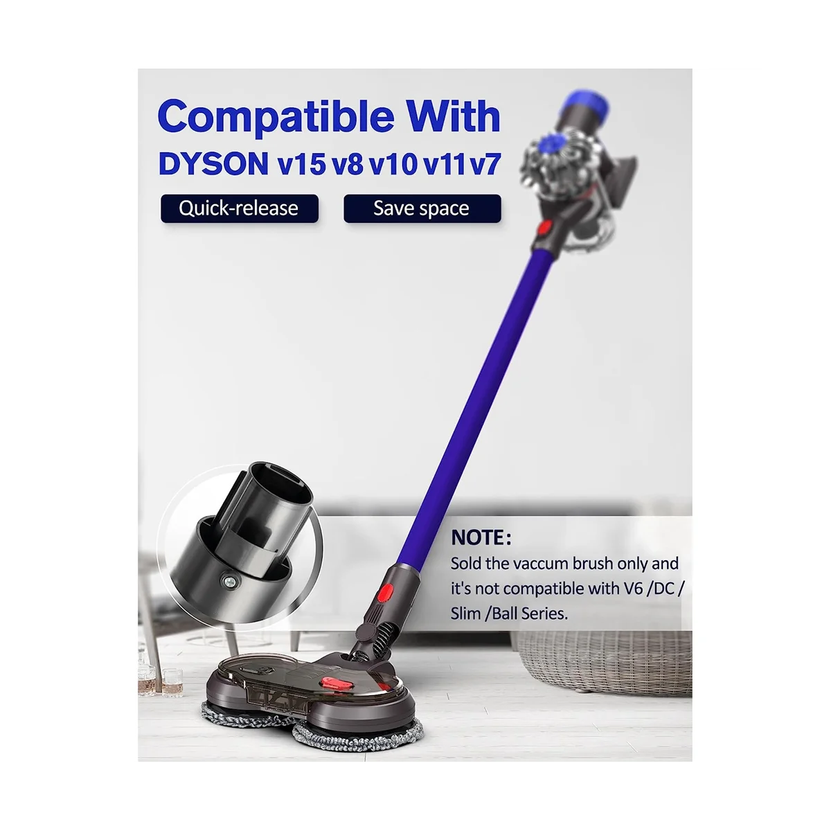 Electric Dry Wet Mopping Head for Dyson V15 V8 V7 V10 V11 Vacuum Cleaner, with Removable Water Tank, 6 Mop Cloths