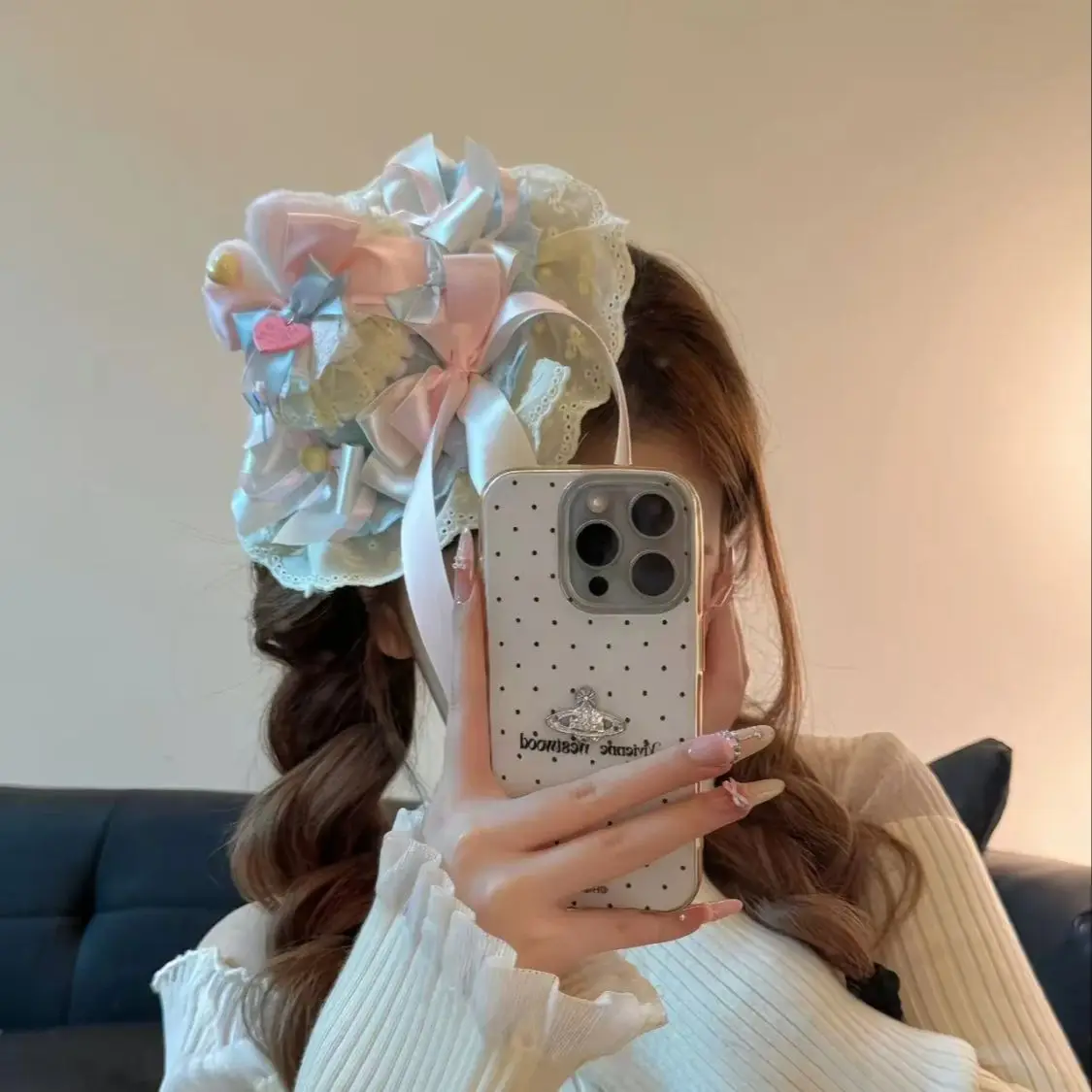 إكسسوار شعر لوليتا لطيف مصنوع يدويًا، قبعة صغيرة من الدانتيل على شكل أذن القطة، أغطية رأس لوليتا حلوة متعددة الاستخدامات