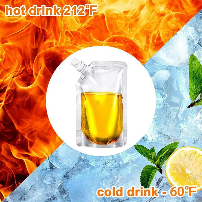 AT43-100Pcs Portable Transparent Plastic Spout Pouch Plastic Pouch For Liquid Drink Pouch Sealed Packaging Bag