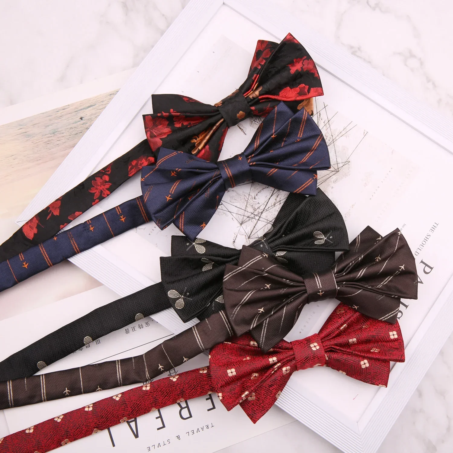 high-quality Men's formal suit business bow tie Wedding groom best man Black red men fancy bow tie