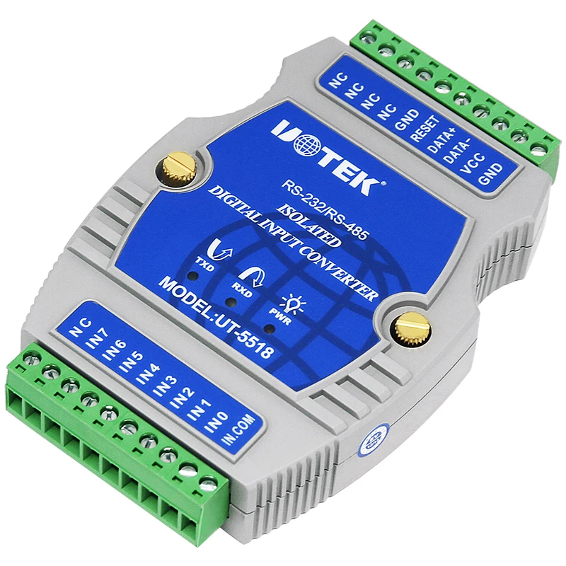 UOTEK IO RS232 RS485 Adapter Digital 8 Channel Optical Isolated Wet Contact I/O Input Module Controller UT-5518