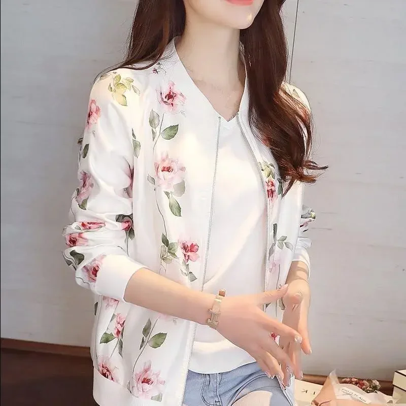 Plus Size 3XL Spring Print Coat Women Jacket Long Sleeve Casual Short Bomber Jacket Women Veste Femme Women Basic Jackets C5335