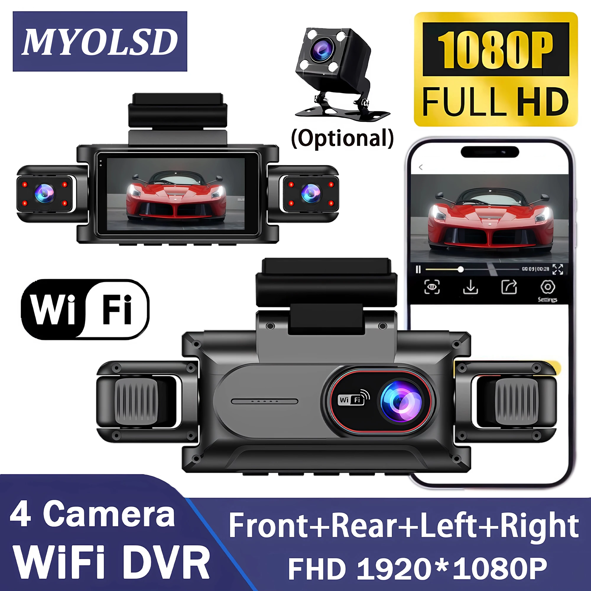 Wifi-4 Lens 360 Degree Dash Cam For Cars Car DVR 1080P 4-Channel Front Camera Video Recorder Rear View Black Box Night Vision