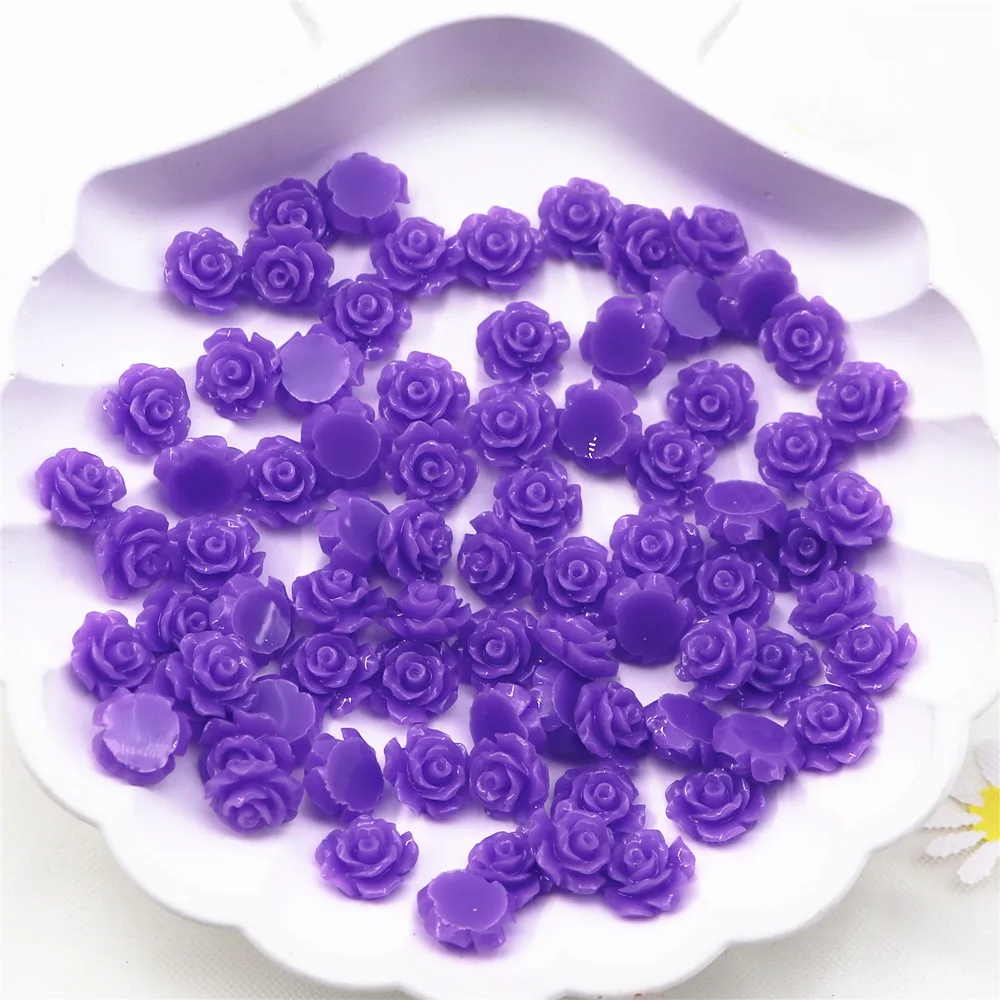 100pcs 10mm Resin Rose Flowers Flat Back Cabochon DIY Jewelry/ Craft Decoration,12 colors to choose