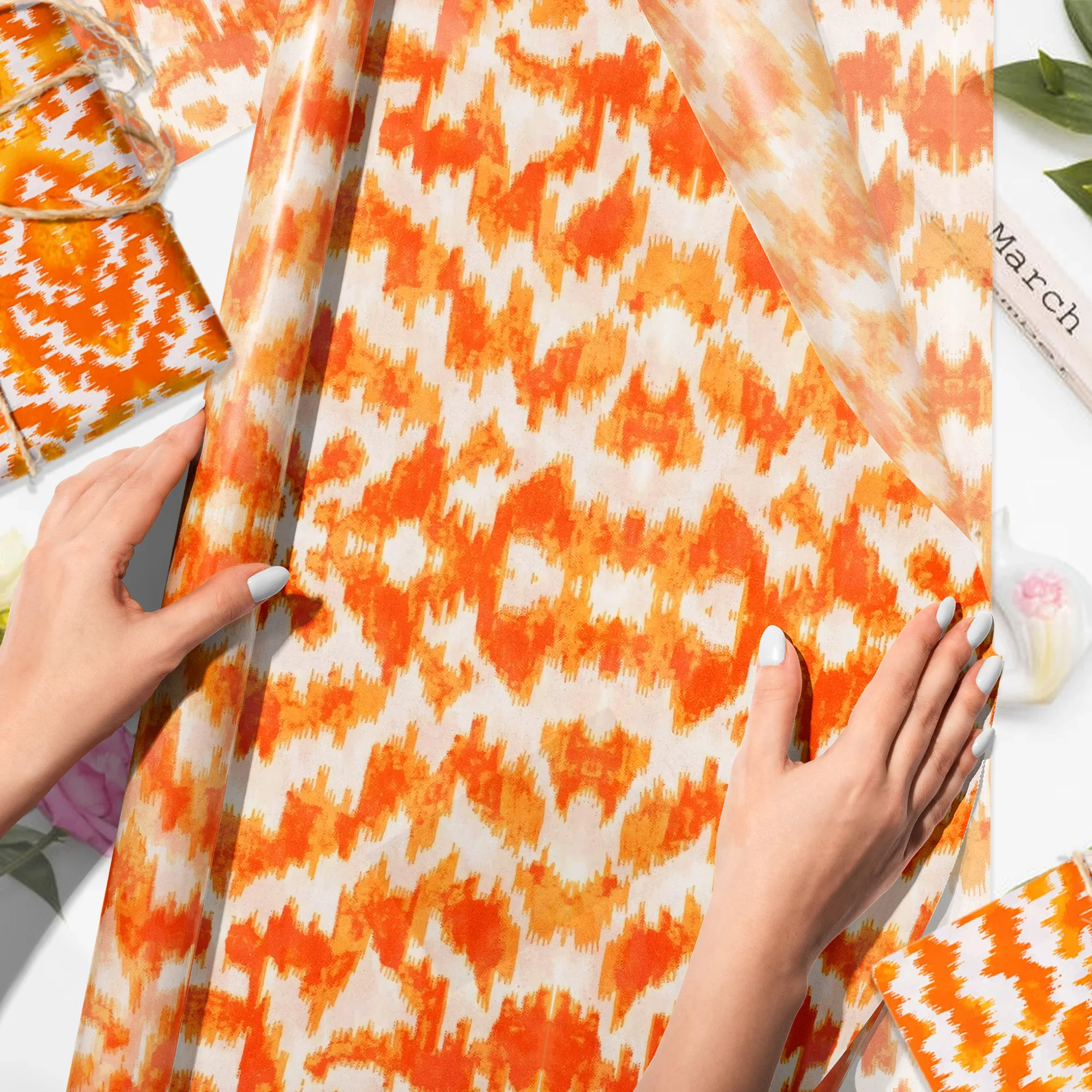 20/50pcs Bohemian Orange Tie Dye Decorative Gift Wrapping Tissue Paper, for Birthday Christmas Party Gift Packaging Scrapbooking