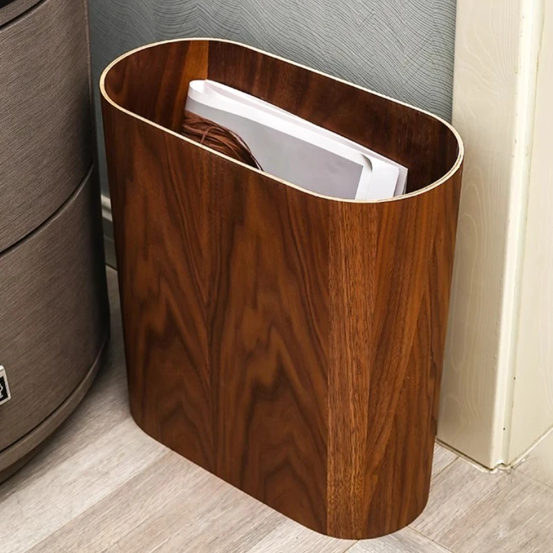 

Wooden Trash Cans Kitchen Garbage Bins Living Room Large Garbage Disposal Boxes Household Long Tube Narrow Mouth Paper Basket