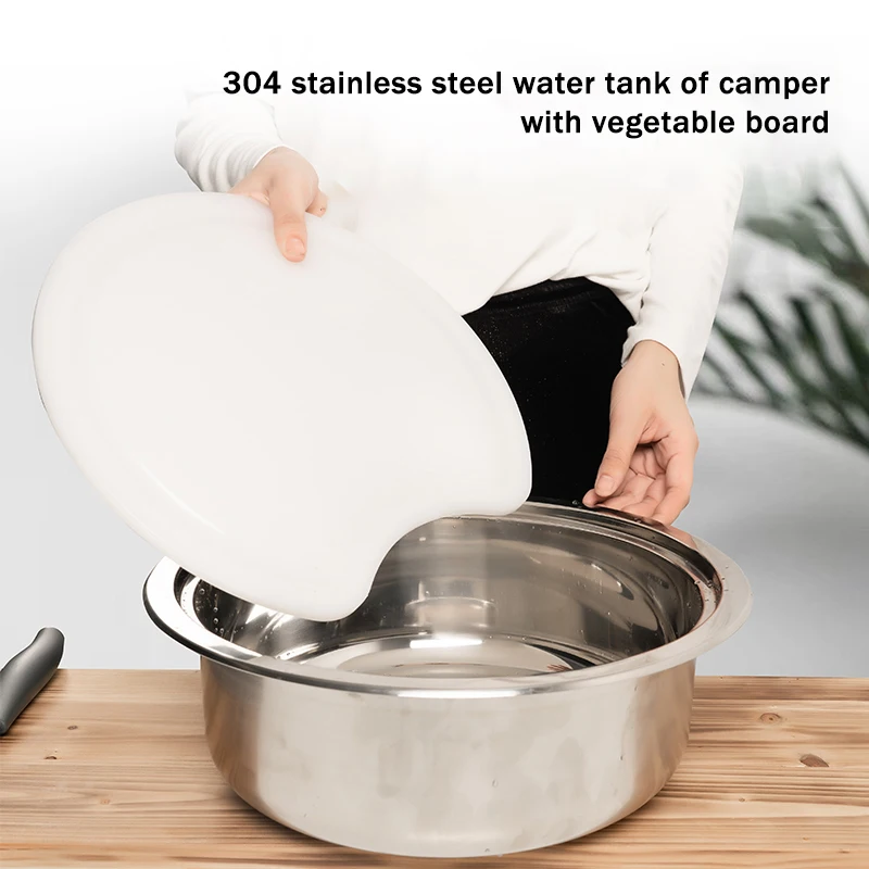 RV Stainless Steel Round Vegetable Sink With Cutting Board With Cover Plate Kitchen Sink Stainless Steel Retrofitting Accessorie