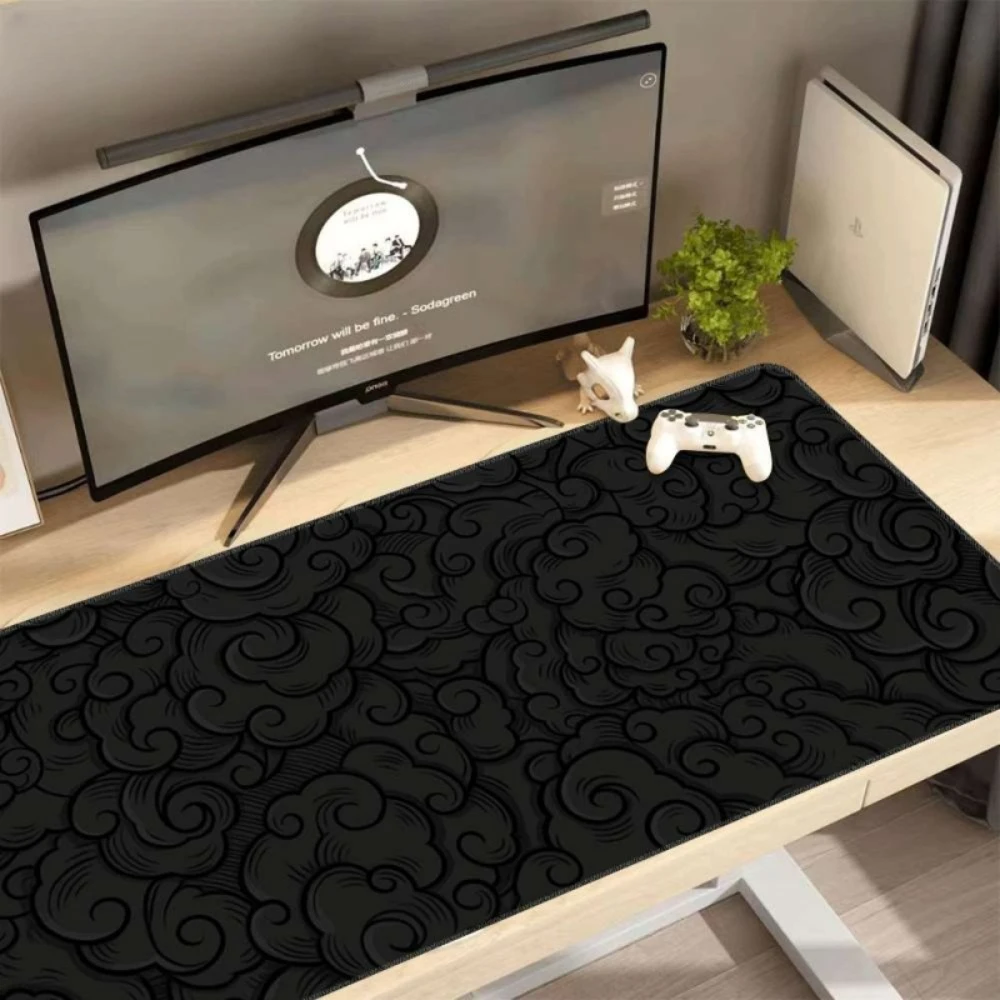 With a vibrant black design and a pattern of auspicious clouds office table mat alfombrilla ratón ordenador tapete magic mtg