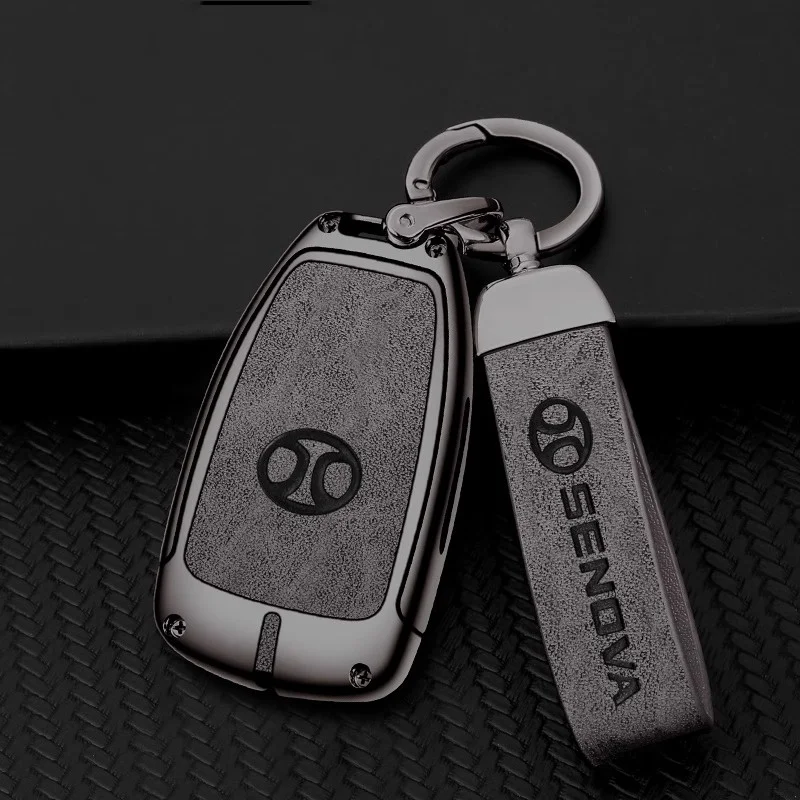 Zinc Alloy Leather Car Key Cover Fob Case Protector Holder for BAIC X7 BJ40 Senova D50 D70 X55 X65 EU5 EU7 Keychain Accessories