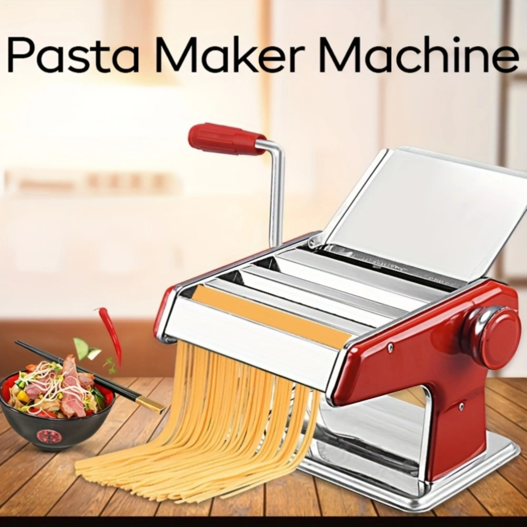 Manual Pasta Maker Machine with 6 Adjustable Thickness Settings - Hand Crank, Double Cutter Roller for Spaghetti Fettuccine Nood