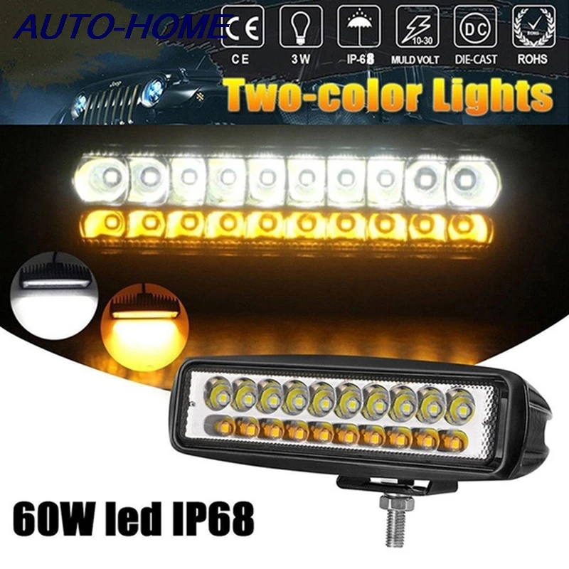 

Universal 1x 6" 60W Car Top LED Offroad Work Light Bar Dual Color White & Amber Waterproof