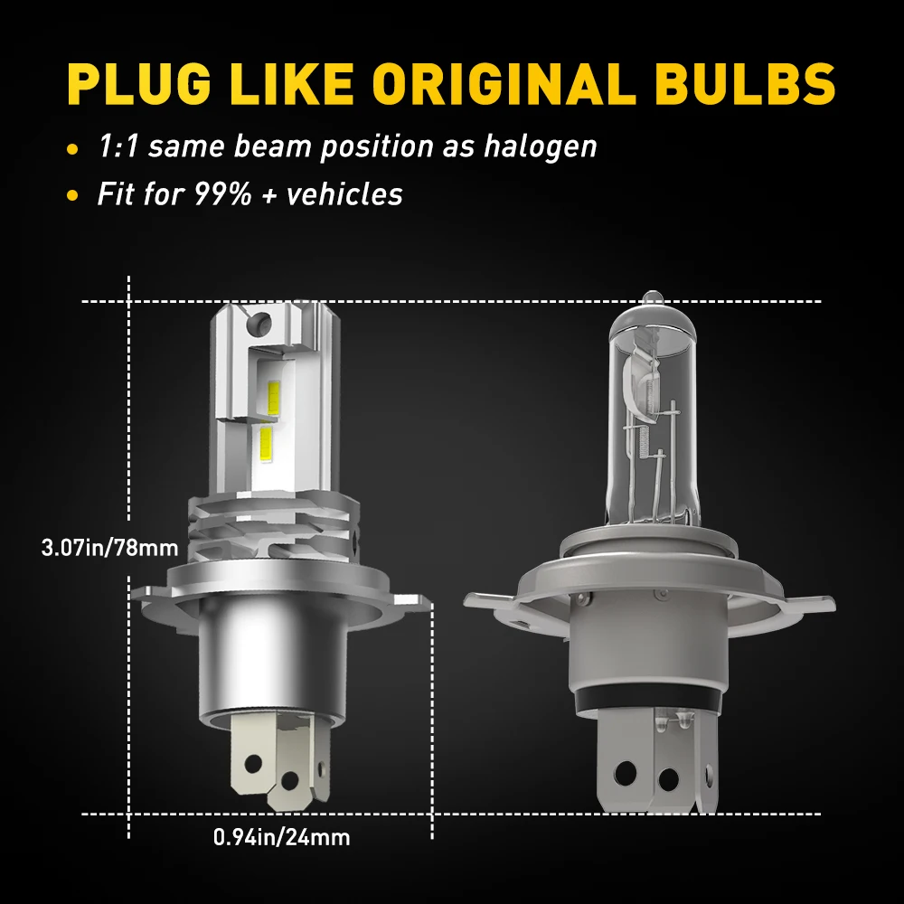 AUXITO 1/2X H4 9003 lampadina per fari a LED CSP Fanless con Canbus abbagliante e anabbagliante per Audi Honda H4 faro a LED per auto moto