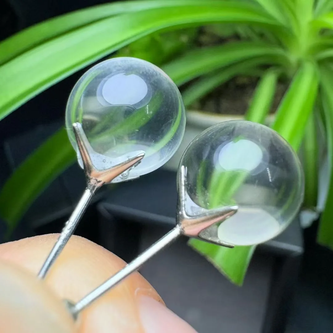 1 Pair Natural Clean Rock Quartz Sphere Earring Ear Stud 9MM 925 Sterling Silver Crystal Jewelry Gift For Women