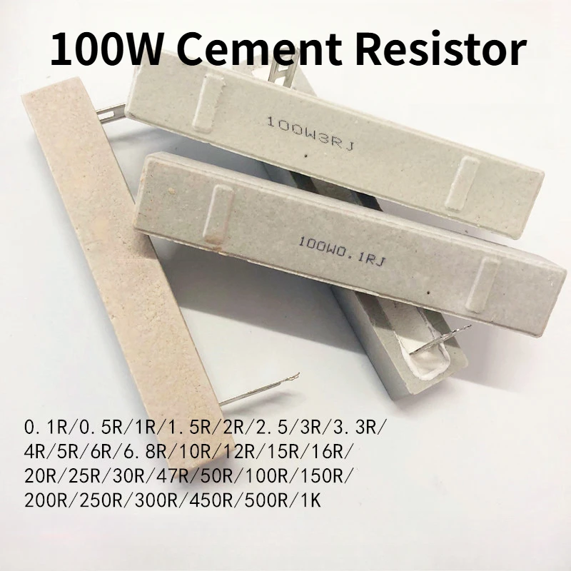 100W Cement Resistor 5% 0.1 0.5 1 1.5 2 2.5 3 3.3 4 5 6 8 10 12 15 20 25 30 47 50 100 150 200 250 300 500 1K Ohm