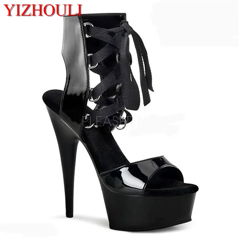 

Sexy front strap cool boots 15cm high-heeled shoes female sandals Unusual High Heel Shoes fashion 6 inch high dance shoes