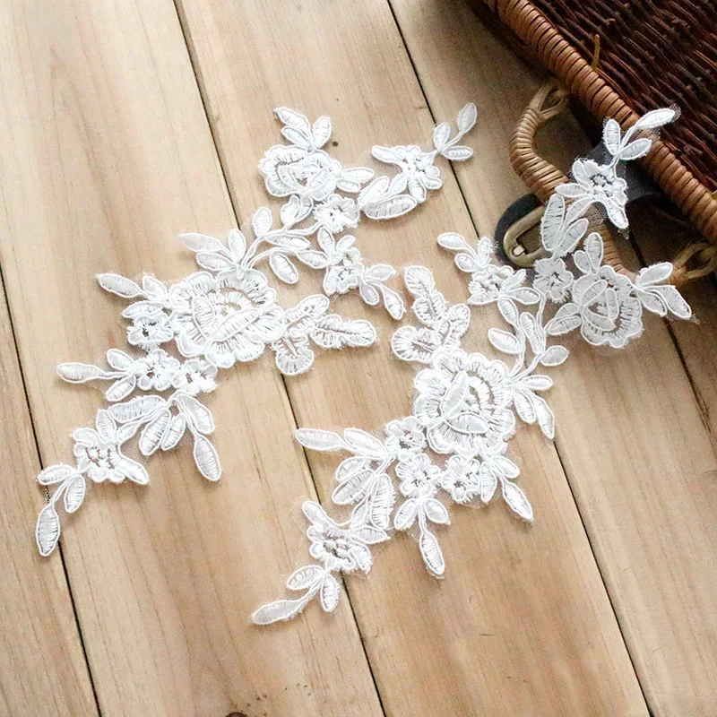 African French Lace Fabric, Chantilly Lace Applique, Off White Car Bone, Wedding Accessories, High Quality, 25*11cm, 4Pcs Lot