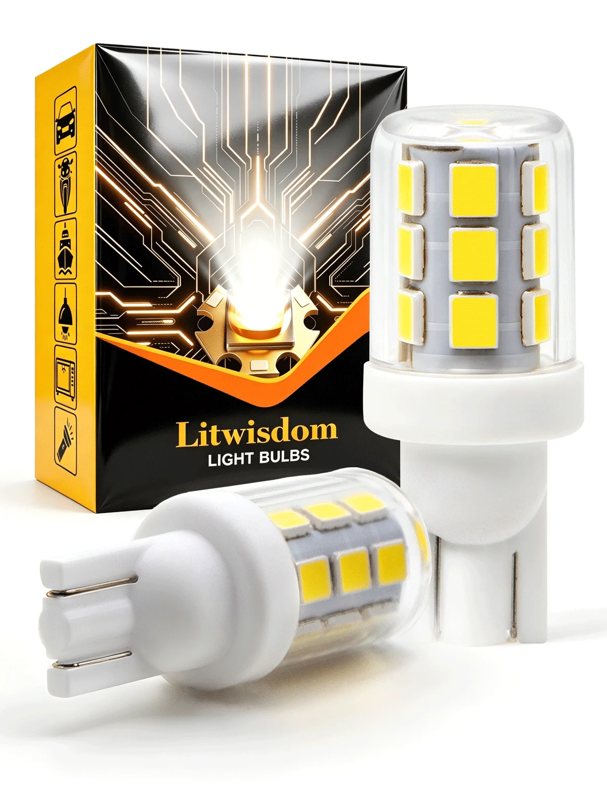 Litwisdom 2x T10 LED Bulb W5W LED Bulb 12-24V 6000K Cool White 1.5W Non-polarity Non-dimmable for RV Camper Cabinet Light