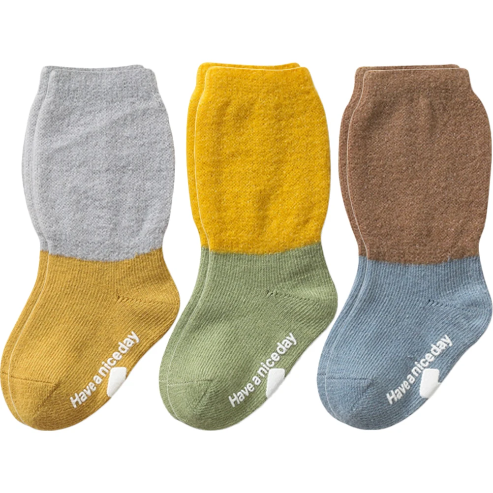 

3Pairs Anti Slip Warm Socks for Babies Newborn Infant Toddler Non Slip Grip Floor Socks Comfortable Breathable Skin Friendly