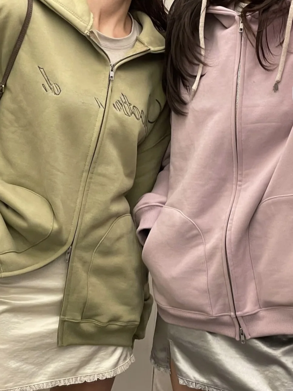 Thickened Fleece Hoodie Jacket with Smooth Letter Embroidery Double Zipper for Women Winter Casual Streetwear Chinese Design