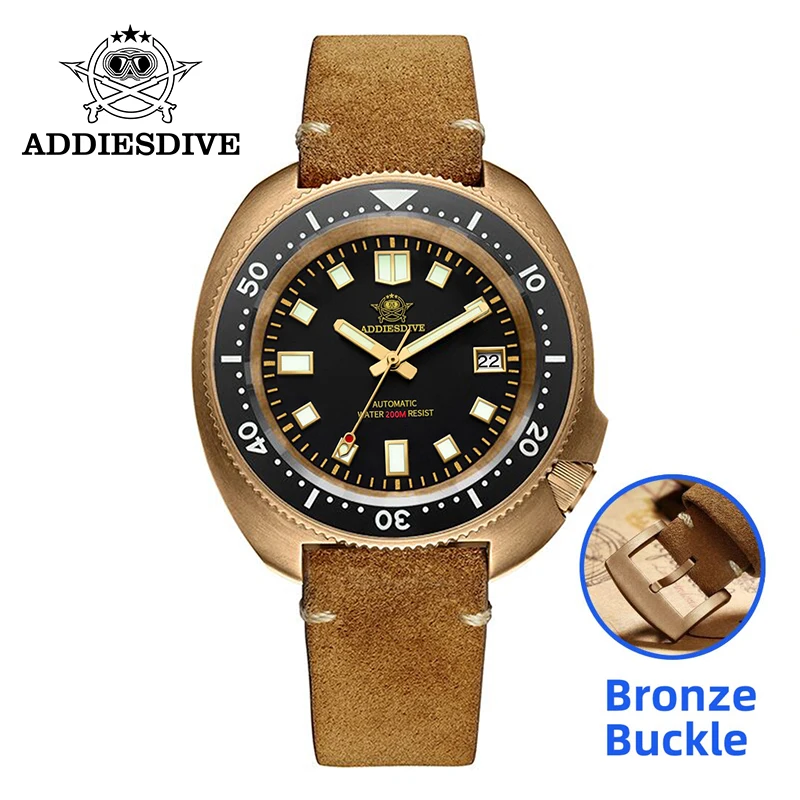 

ADDIESDIVE 2104 Men Bronze Watch Black Dial Sapphire Glass NH35 Automatic Watch 200m Dive Bronze Case C3 Super Luminous Watches